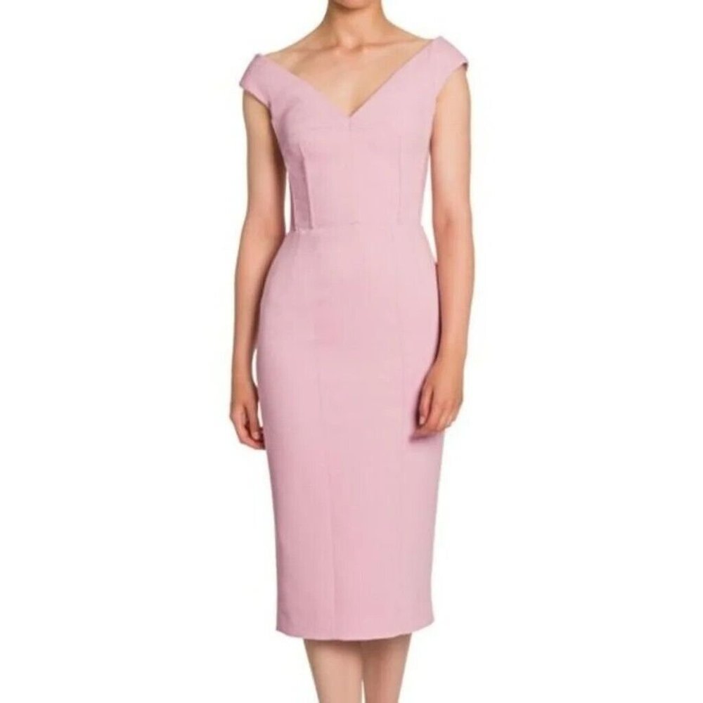 DOLCE & GABBANA Wool V-neck Sleeveless Crepe Sheath Dress In Pink Size 38